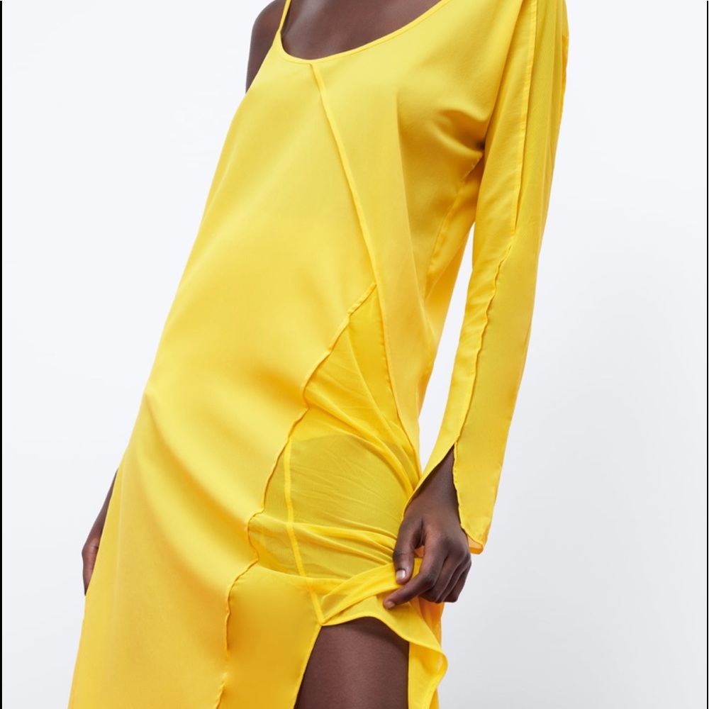 Zara asymmetric gauze flowy yellow dress - Picture 12 of 15